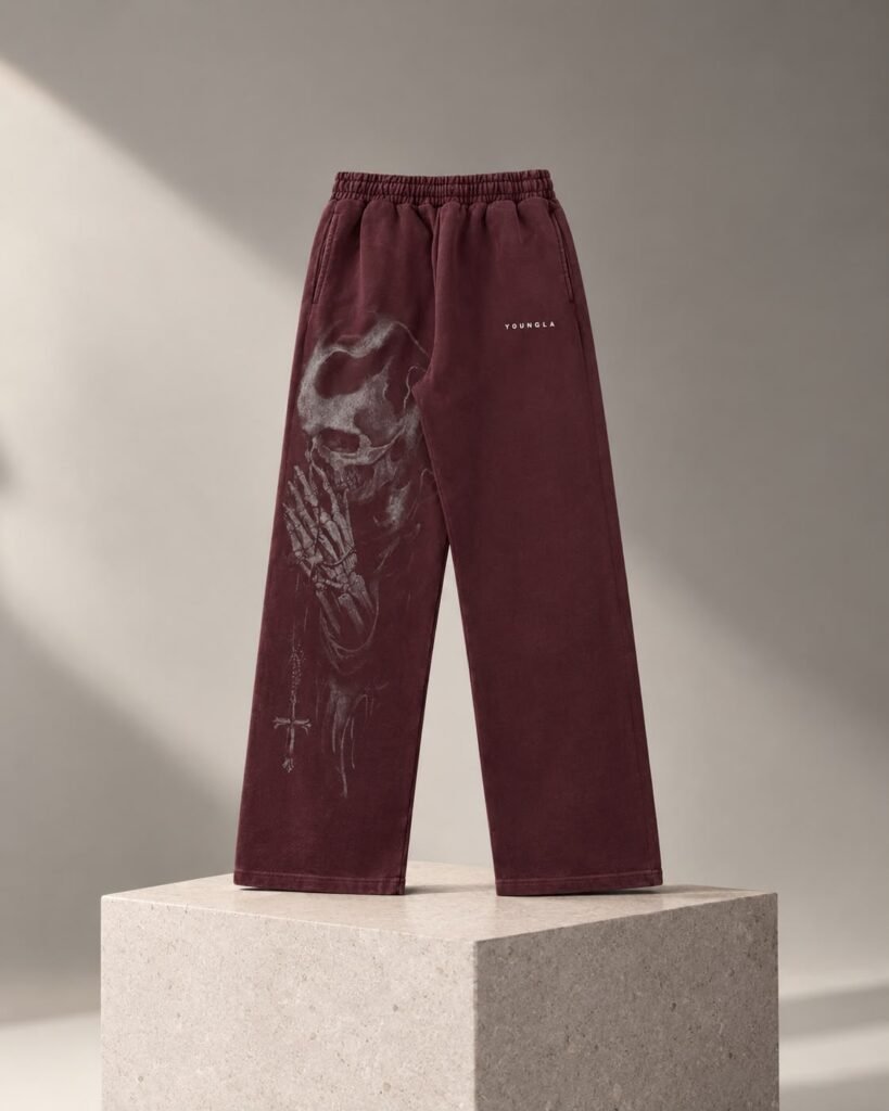 Pantalón Jogger Oversize "Grim Reaper" – Burgundy Acid Wash