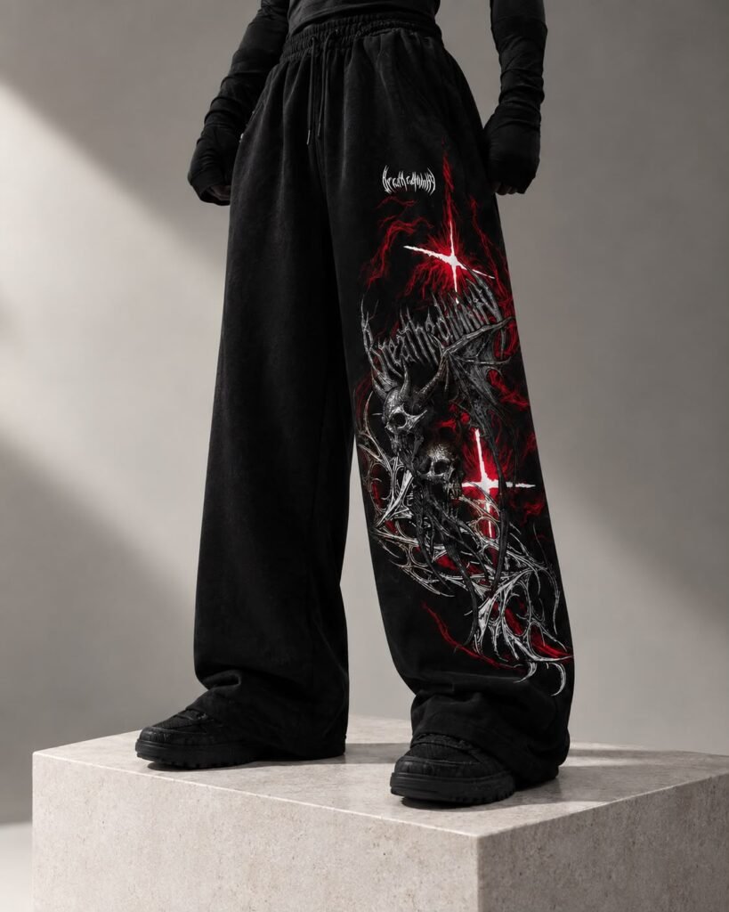 Pantalón Jogger Oversize "Breathedivinity Inferno" – Black & Red Gothic Edition