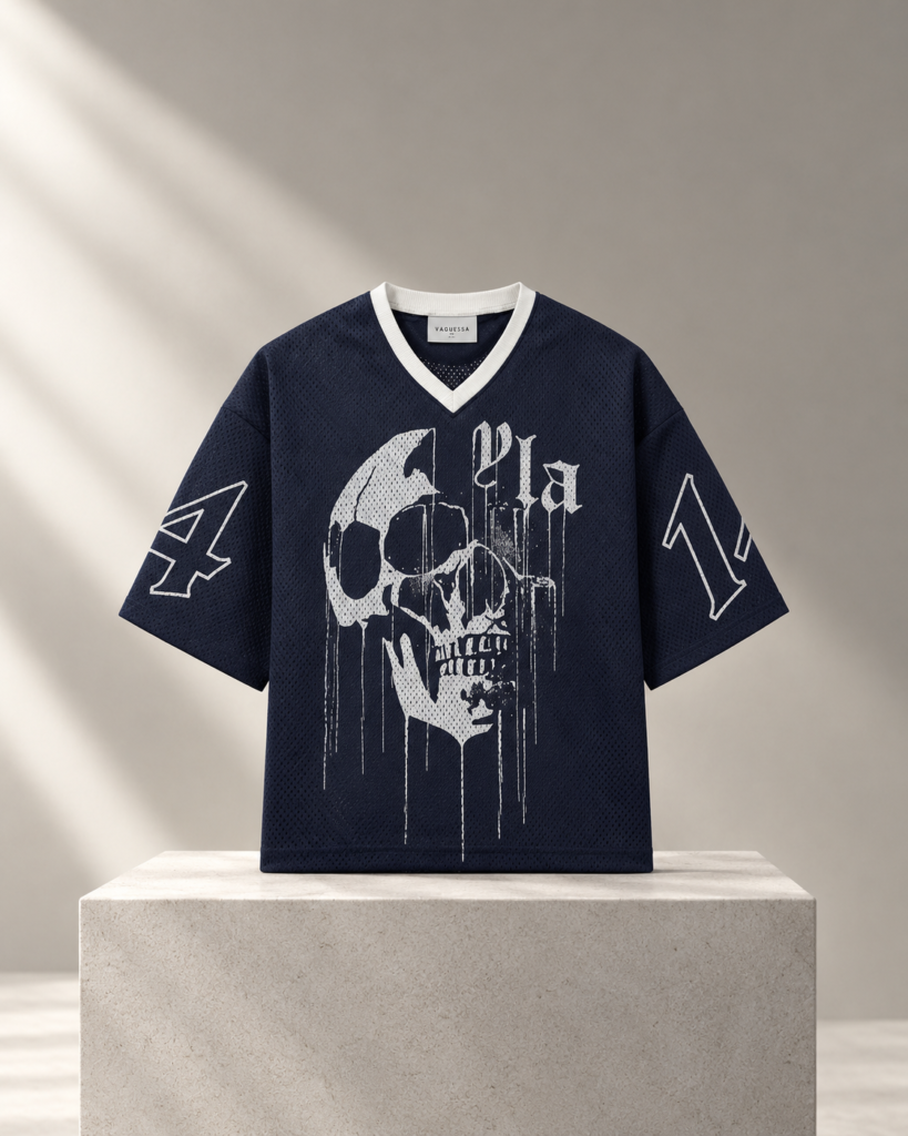 Jersey de Malla "YOUNGLA Drip Skull" – Navy Blue Varsity Edition